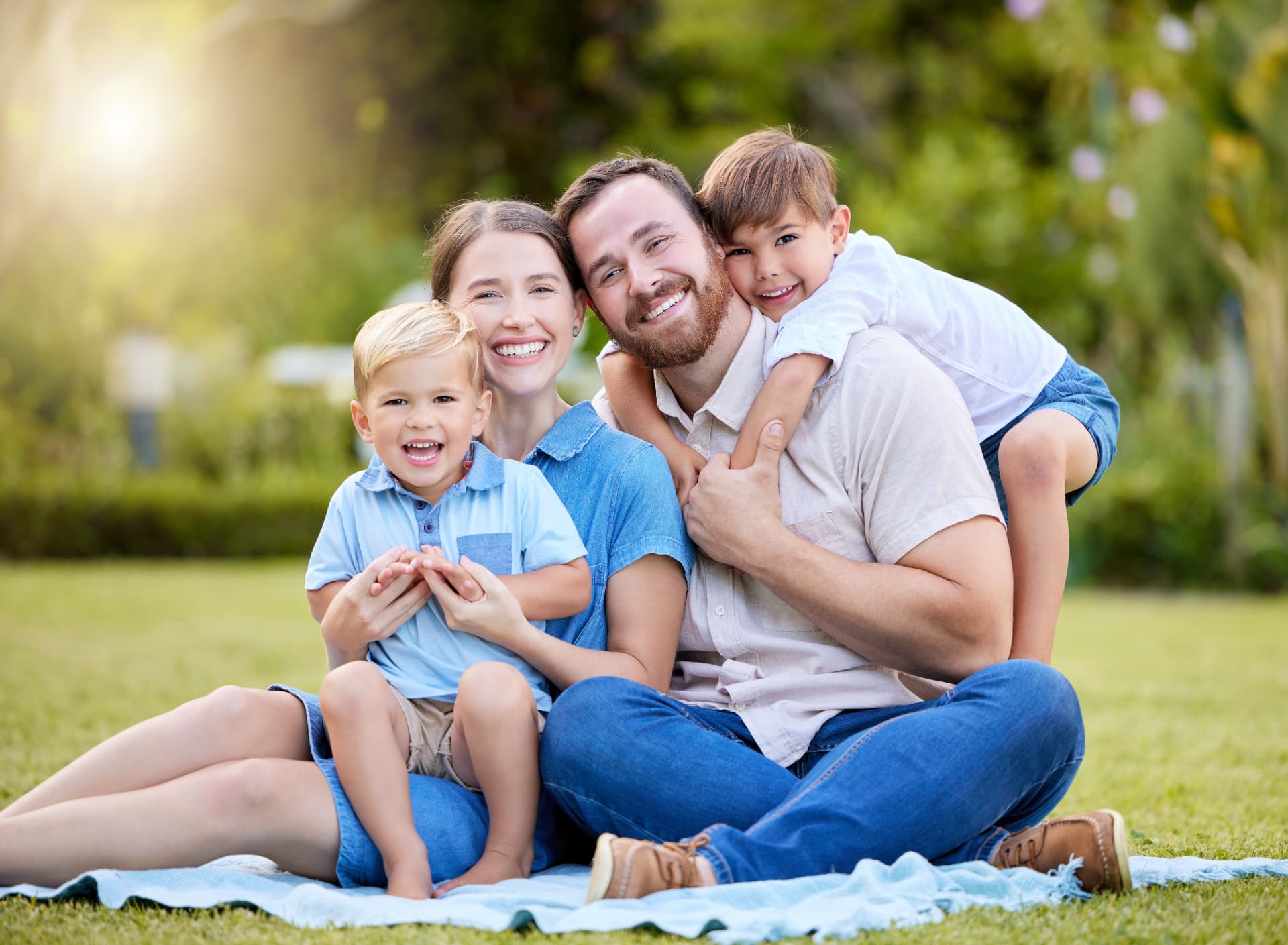 Family laughing together at home