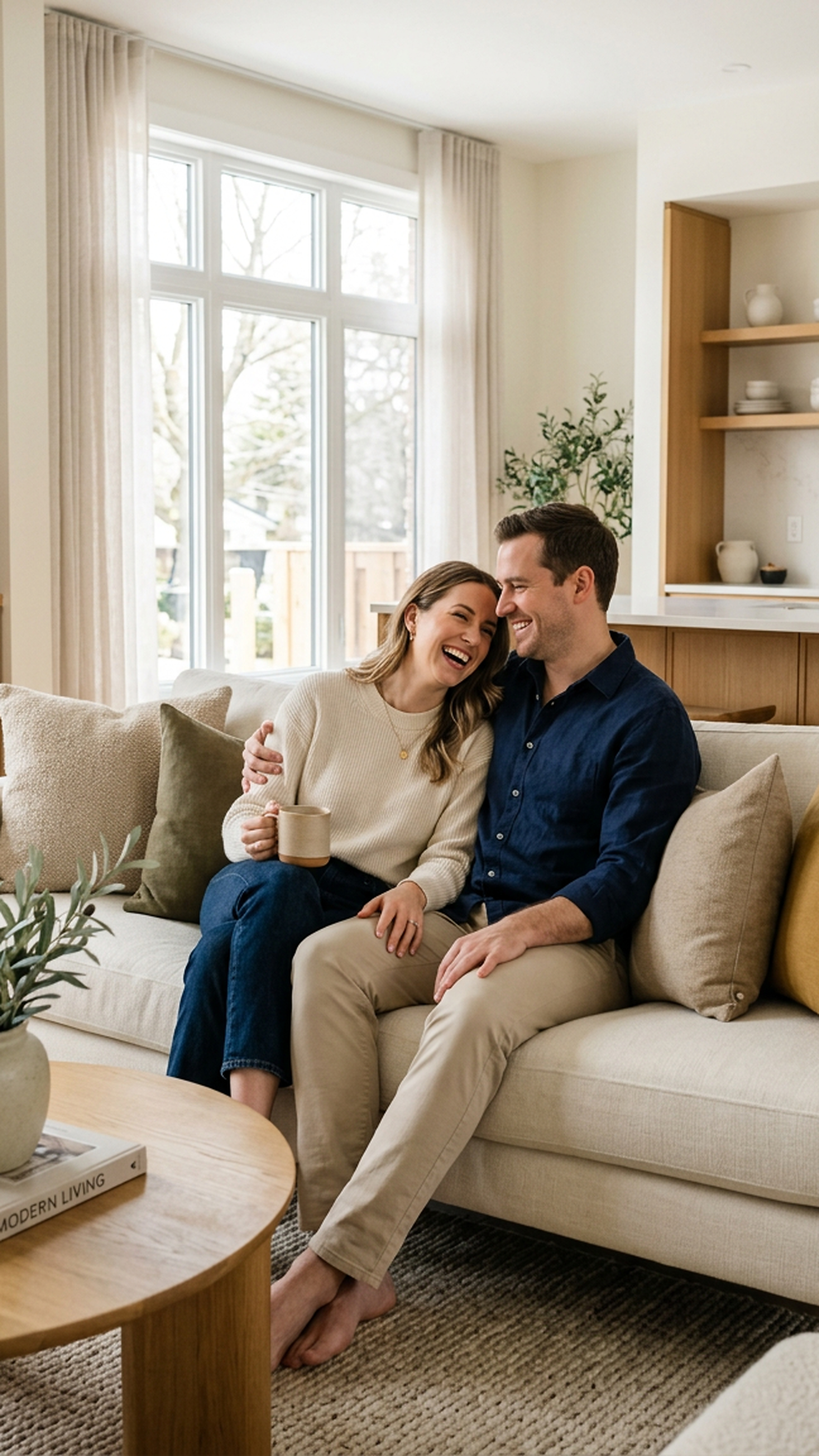 Family laughing together at home